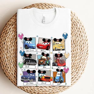Disney Pixar Cars Characters Polaroid Shirt, Lightning McQueen, Tow Mater, Hudson Shirt, Disneyland Family Matching Tee, Animal Kingdom image 3