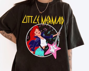 Retro Little Mermaid Ariel and Sebastian Shirt, Disney Princess Metal Rock Style T-shirt, Disneyland Family Matching Shirts, Animal Kingdom