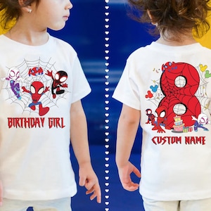 2-sided Personalized Spidey And His Amazing Friends Birthday Tee, Custom Name Age Kids Birthday Tee, Custom Spiderman Birthday Boy Shirt image 4