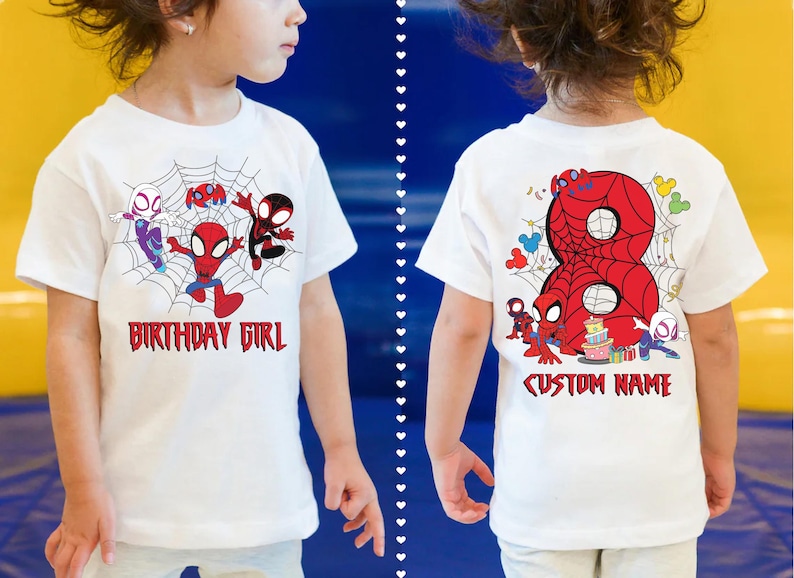 2-sided Personalized Spidey And His Amazing Friends Birthday Tee, Custom Name Age Kids Birthday Tee, Custom Spiderman Birthday Boy Shirt image 4