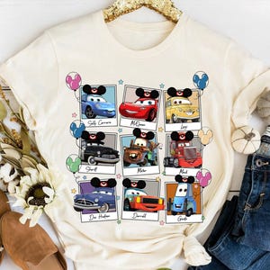 Disney Pixar Cars Characters Polaroid Shirt, Lightning McQueen, Tow Mater, Hudson Shirt, Disneyland Family Matching Tee, Animal Kingdom image 1