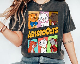 Disney The Aristocats Retro 90s Group Characters T-Shirt, Thomas O'Malley,Duchess,Marie,Toulouse,Berlioz,Disneyland Family Matching Tee Trip