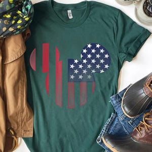 Disney Mickey Mouse Americana Ears Shape T-shirt, 4th of July Shirt, USA Flag Shirt, Disneyland Family Tee Unisex Adult T-shirt Kid T-shirt image 2