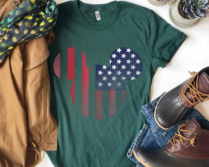 Disney Mickey Mouse Americana Ears Shape T-shirt, 4th of July Shirt, USA Flag Shirt, Disneyland Family Tee Unisex Adult T-shirt Kid T-shirt image 2