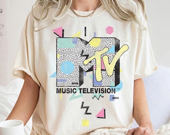 Musik Fernsehen MTV Retro 90er Jahre Form Design Logo Grafik-Shirt, klassisches MTV Logo Abstraktes T-Shirt, Musik Fernsehen Logo T-Shirt, MTV Shirt