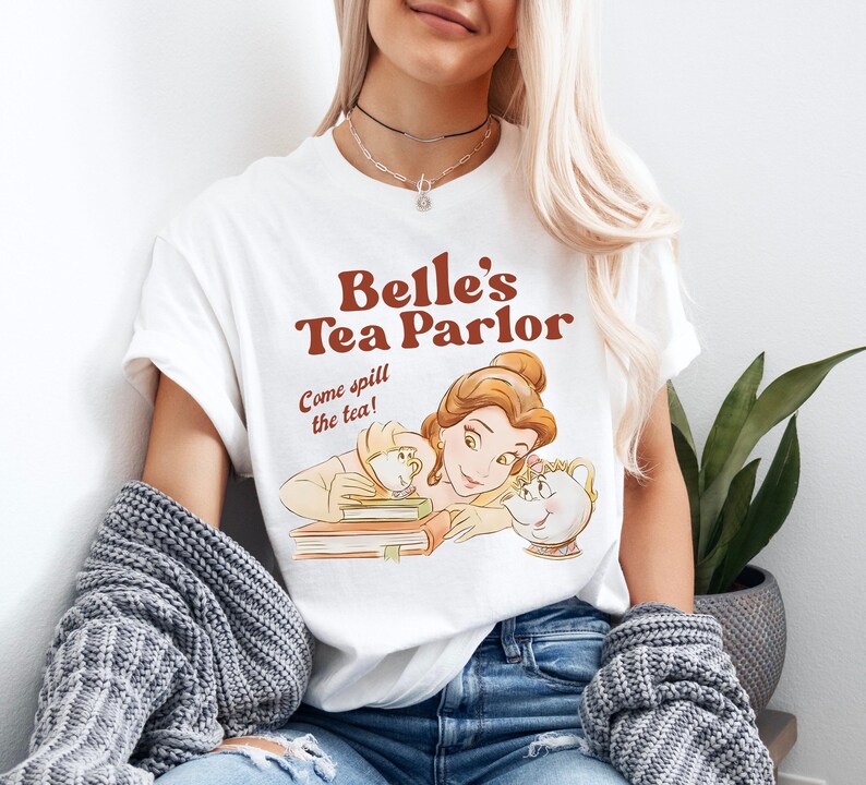 Disney Belle's Tea Parlor Spill The Tea Shirt, Beauty and The Beast Disney Princess Chip Potts Shirt, Disneyland Family Matching Tee image 2