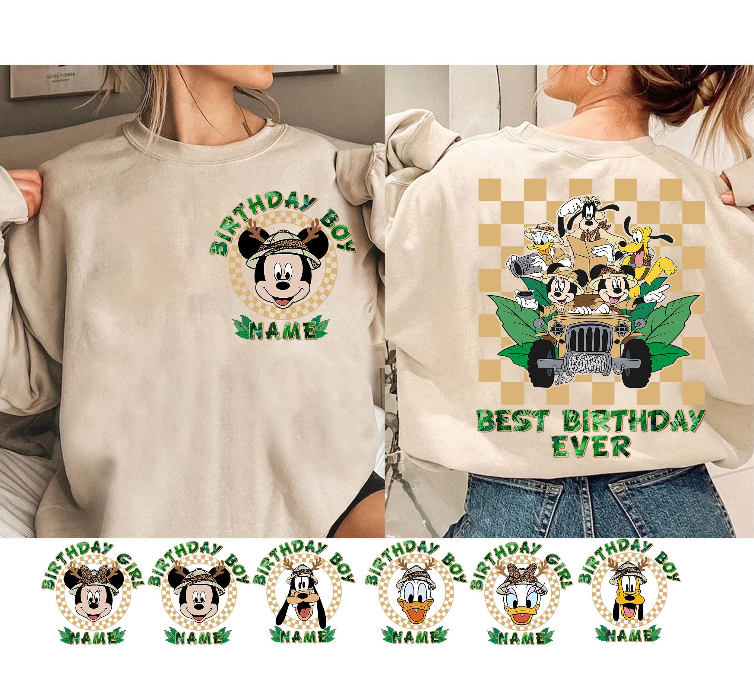 2-sided Personalized Mickey & Friends Animal Kingdom Birthday Shirt, Custom Disney Birthday Boy Girl Shirt, Safari Family Matching Tees