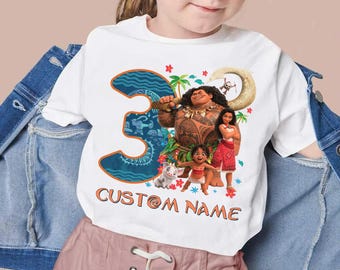 Camiseta personalizada de cumpleaños de la princesa Moana de Disney 2 para niña, viaje familiar de cumpleaños a Disneyland, Moana Hei Hei Maui Simea Pua, nombre de cumpleaños