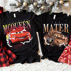 Disney Cars Lightning McQueen and Tow Mater Retro 90s Portrait Full Charaters Shirt, Hudson Sally Carrera Disneyland Matching Tee, Flo