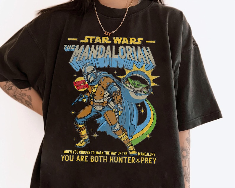 Star Wars Mandalorian Comic Poster T-Shirt, Star Wars Fan Gifts Shirt, Star Wars Galaxy's Edge Shirt, Disneyland Family Vacation Gift Tee image 1