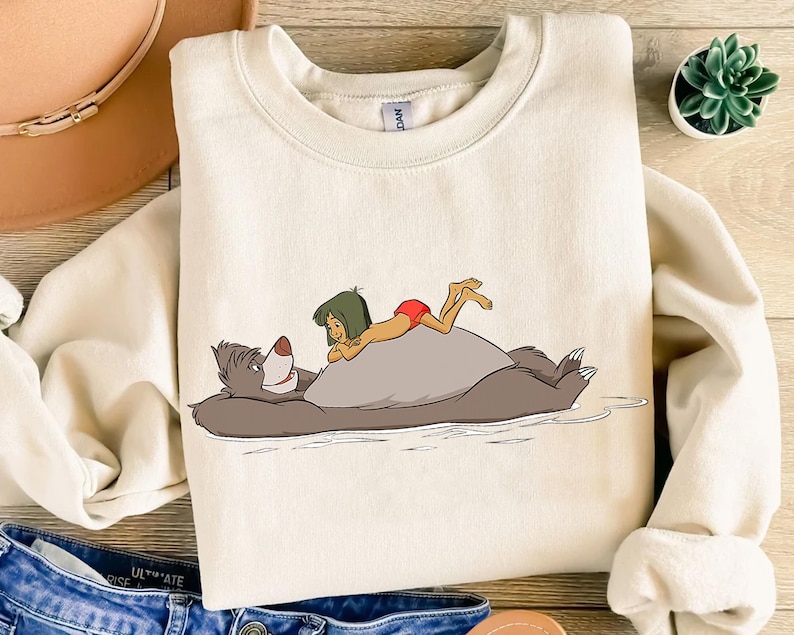 Disney The Jungle Book Mowgli and Baloo T-Shirt, Disneyland Family Vacation Gift Unisex Adult T-shirt Kid T-shirt Hoodie Sweatshirt image 1