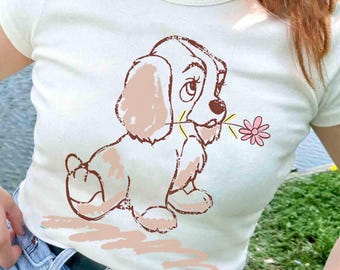 ディズニー「わんわん物語」レディ・パピー・スケッチTシャツ、マジックキングダム、ディズニーランドファミリーお揃いシャツ、WDW旅行ギフト、アニマルキングダムシャツ