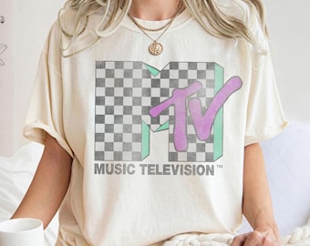MTV Checkered Distressed Retro Logo Graphic T-shirt, Music Television MTV Logo Tee, MTV Logo T-shirt, Disneyland Family Matching Shirts