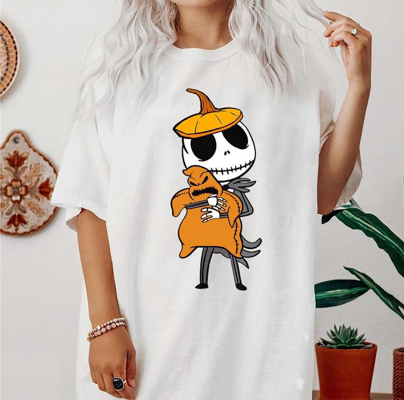 Disney The Nightmare Before Christmas Jack Skellington and Oogie Boogie Halloween Pumpkin T-Shirt, Disneyland Halloween Party Matching Shirt image 3