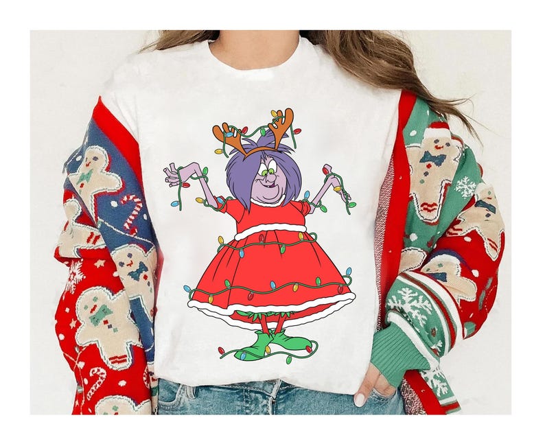 Disney All Villains Characters Christmas Lights Shirt, Ursula, Cruella, Evil Queen, Maleficent Shirt, Disneyland Family Xmas Matching Tee image 2