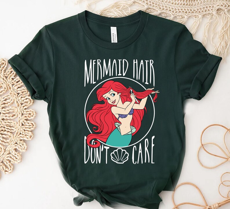 Disney The Little Mermaid Ariel Mermaid Hair Don't Care T-Shirt, Family Matching Tee Disneyland Trip Gift Unisex Adult T-shirt Kid T-shirt image 3