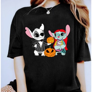 Disney Stitch und Engel-Halloween-Kostüm Jack Skellington und Sally The Nightmare Vor Weihnachten Halloween Shirt, Disney Passenden Shirt