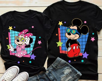 Retro 90s Disney Mickey and Minnie Portrait Shirt, Mickey and Friends, Family Matching Tee Disneyland Trip Unisex Adult T-shirt Kid T-shirt