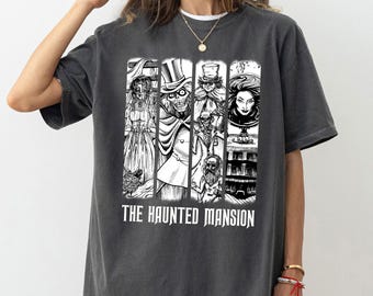 Koszulka z motywem nawiedzonego dworu na Halloween w stylu vintage, koszulka z motywem duchów Madame Leota z filmu Disney Hitchhiking Ghosts, koszulka z motywem nie tak strasznej imprezy Myszki Miki, koszulka z okazji strasznego sezonu