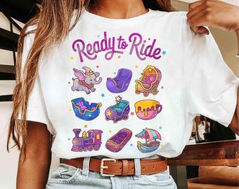 Camiseta de vehículos de Disney Here For The Rides, camiseta de Disney Ready to Ride, camiseta de Dumbo, camisetas de viaje a juego de Disneyland, camiseta de Magic Kingdom