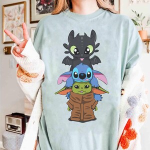 Disney Stitch and Baby Yoda Friends-shirt, schattig Stitch-shirt, Disneyland Family Matching T-shirt, Disneyland Trip-outfits afbeelding 2