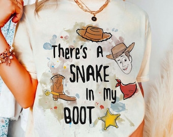 Watercolor Disney Toy Story There's A Snake In My Boot Woody Cowboy T-shirt, Disney Pixar Toy Story Shirt, Disneyland Family Matching Tee