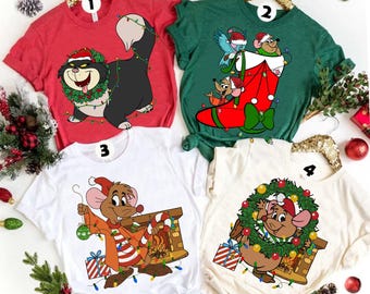 Disney Cinderella Jaq and Gus Lucifer Christmas Lights shirt, Christmas Wreath Tee ,Disneyland Family Christmas Shirt,Disneyworld Trip