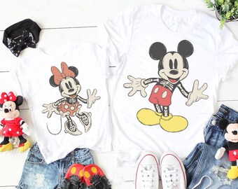 Vintage Skeleton Mickey and Minnie Mouse Halloween Shirt, Mickey Skeleton Tee, Mickey's Not So Scary, Disney Halloween Couple Matching Shirt