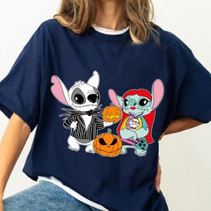 Disney Stitch and Angel Halloween Costume Jack Skellington and Sally The Nightmare Before Christmas Halloween Shirt, Disney Matching Shirt image 2