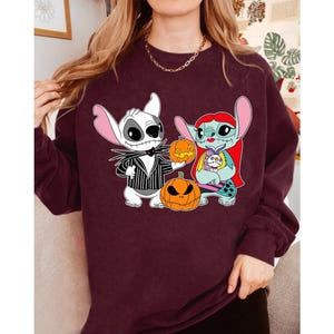 Disney Stitch and Angel Halloween Costume Jack Skellington and Sally The Nightmare Before Christmas Halloween Shirt, Disney Matching Shirt image 3