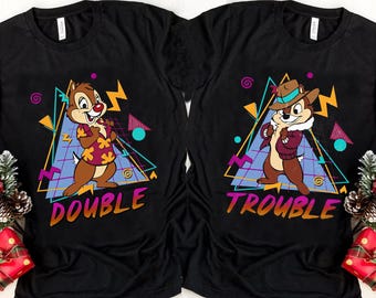 Retro 90s Disney Chip N Dale Double Trouble Shirt, Disney Couple Matching Shirt, Valentine's Day T-shirt, Disneyland Family Matching Tee