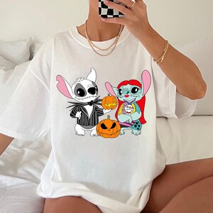 Disney Stitch and Angel Halloween Costume Jack Skellington and Sally The Nightmare Before Christmas Halloween Shirt, Disney Matching Shirt image 4