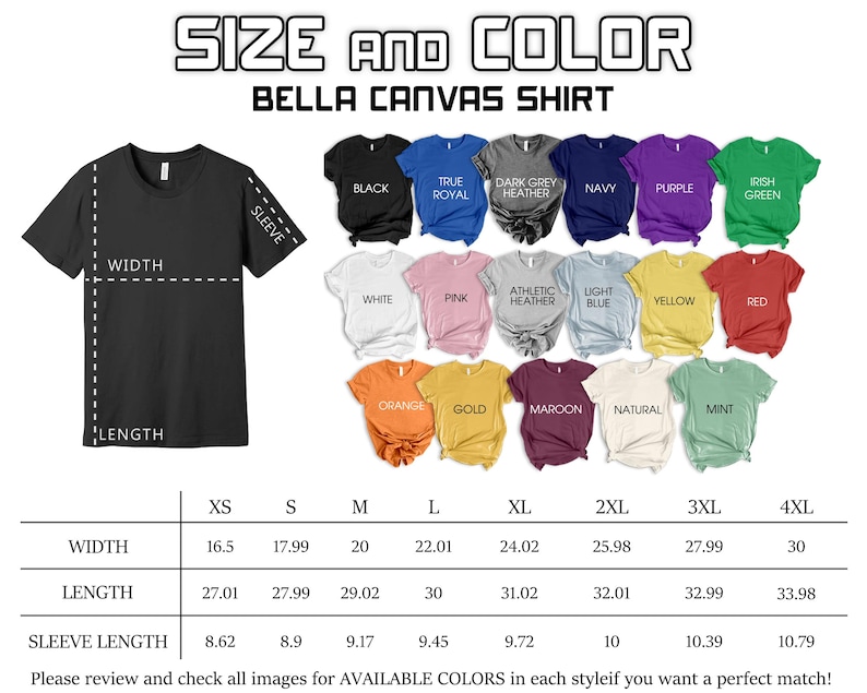a variety of t-shirt designs in different colors, along with their corresponding measurements and sleeve lengths. The t-shirts are available in different sizes, including 16.5, 17.99, and 30, as well as various sleeve lengths such as 8.62, 9.17, and 10.39. The image also includes a table with the measurements and sleeve lengths for each design, providing a clear visual representation of the available sizes and styles.