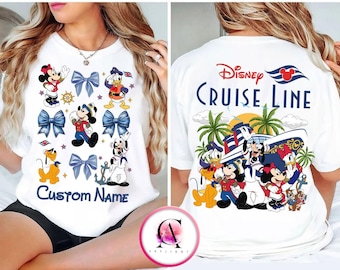 Camiseta personalizada de Mickey y sus amigos para cruceros de Disney, con lazos de coqueta, para vacaciones familiares en cruceros de Disney 2026.