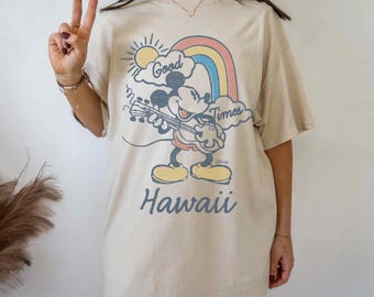 Maglietta Disney Mickey Mouse Good Times Hawaii, maglietta di Topolino e i suoi amici, maglietta vintage Mickey Mouse Disneyland, maglietta unisex per adulti, maglietta per bambini