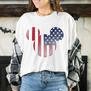 Disney Mickey Mouse Americana Ears Shape T-shirt, 4th of July Shirt, USA Flag Shirt, Disneyland Family Tee Unisex Adult T-shirt Kid T-shirt image 3