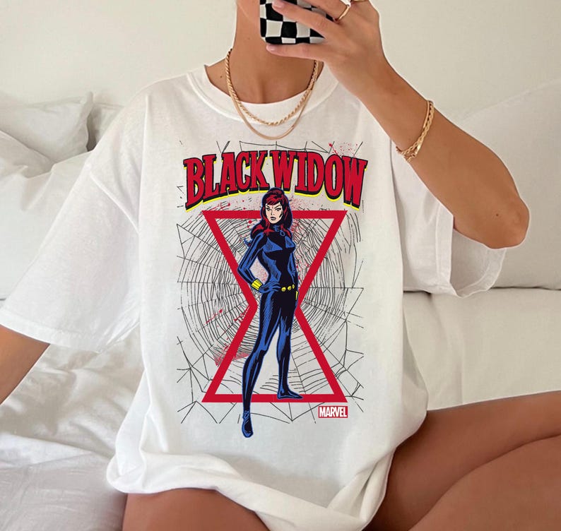Marvel Black Widow Classic Retro Comic Stance T-Shirt, Marvel Disneyland Family Trip Gift , Magic Kingdom Group Matching Shirt image 2