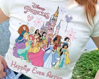 Vintage Disney Princess Shirt, Disneyland Castle Princess Happily Ever After Girl's Trip Shirt, Disney Cinderella Rapunzel Ariel Elsa Shirt
