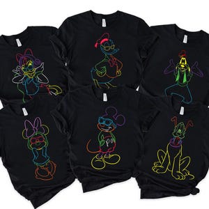 Retro Disney Neon Classic Mickey and Friends Portrait Retro Shirt, Disneyland Family Matching Tee, World Disney Walt Animal Kingdom Shirt image 1