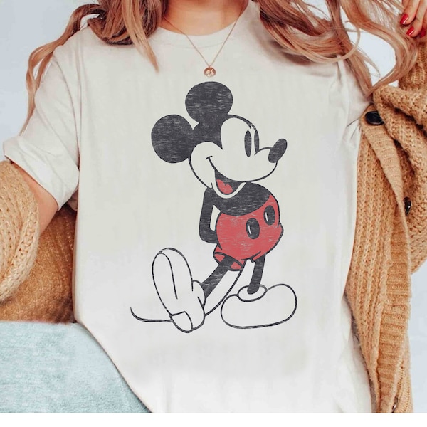 Disney Mickey & Friends Mickey Mouse Vintage Portrait Class Pose T-Shirt, Disneyland Family Matching Tee Unisex Adult T-shirt Kid Shirt