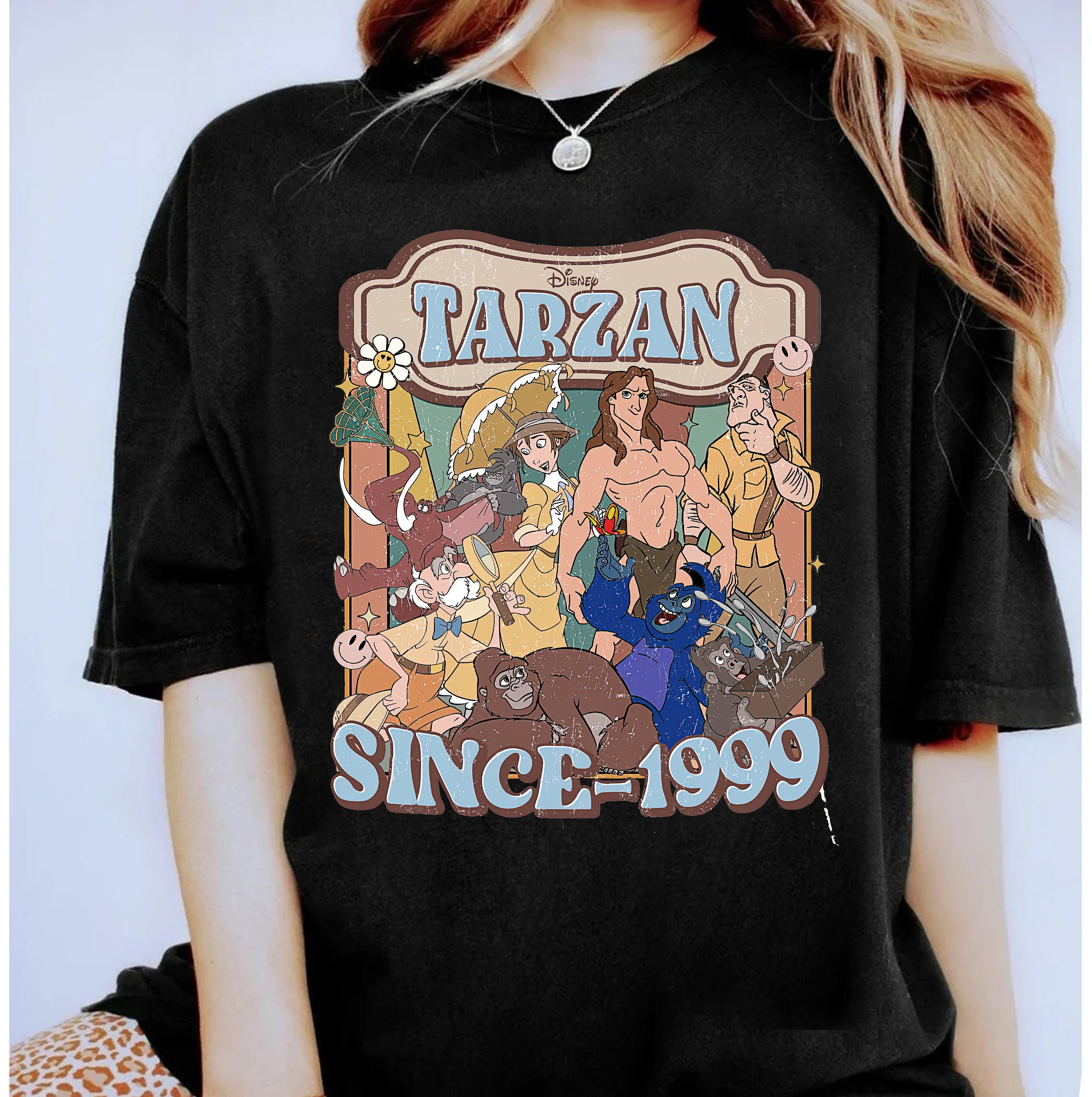 両面プリントディズニーTシャツTARZAN ターザン 黒 XL 【両面デザイン 