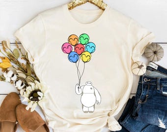 Camiseta Disney Baymax Big Hero 6 Mickey Balloon, camiseta Big Hero, camiseta familiar a juego de Disneyland, camiseta con atuendos para viajes a Disneyland