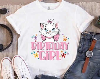 Camiseta de cumpleaños de Marie Cat de Disney Aristogatos para niño, niña, equipo de cumpleaños, Disney, personalizada para familia