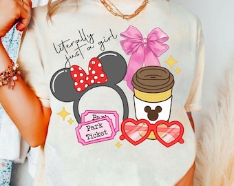 Camiseta Disney "Literally Just a Girl" con lazo de coqueta, camiseta para viaje al parque con orejas de Mickey y Minnie, camiseta Disney para viaje de chicas, camiseta Disney "Con mi mejor amiga"
