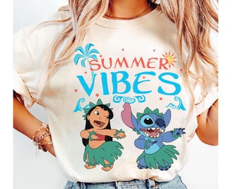 Disney Lilo & Stitch Summer Vibes-shirt, Stitch Summer-shirt, Disney Summer Vibes-shirt, Disneyland familie zomervakantie reiscadeaus