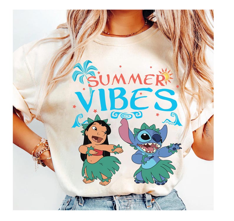 Disney Lilo & Stitch Summer Vibes Shirt, Stitch Summer Shirt, Disney Summer Vibes Shirt, Disneyland Family Summer Vacation Trip Gifts image 1