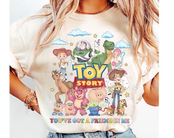 Camiseta retro de Disney Toy Story "Tienes un amigo en mí", camiseta de acuarela de Toy Story, camiseta de Buzz, Woody, Jessie, Bo Peep, camiseta de viaje a Disneyland