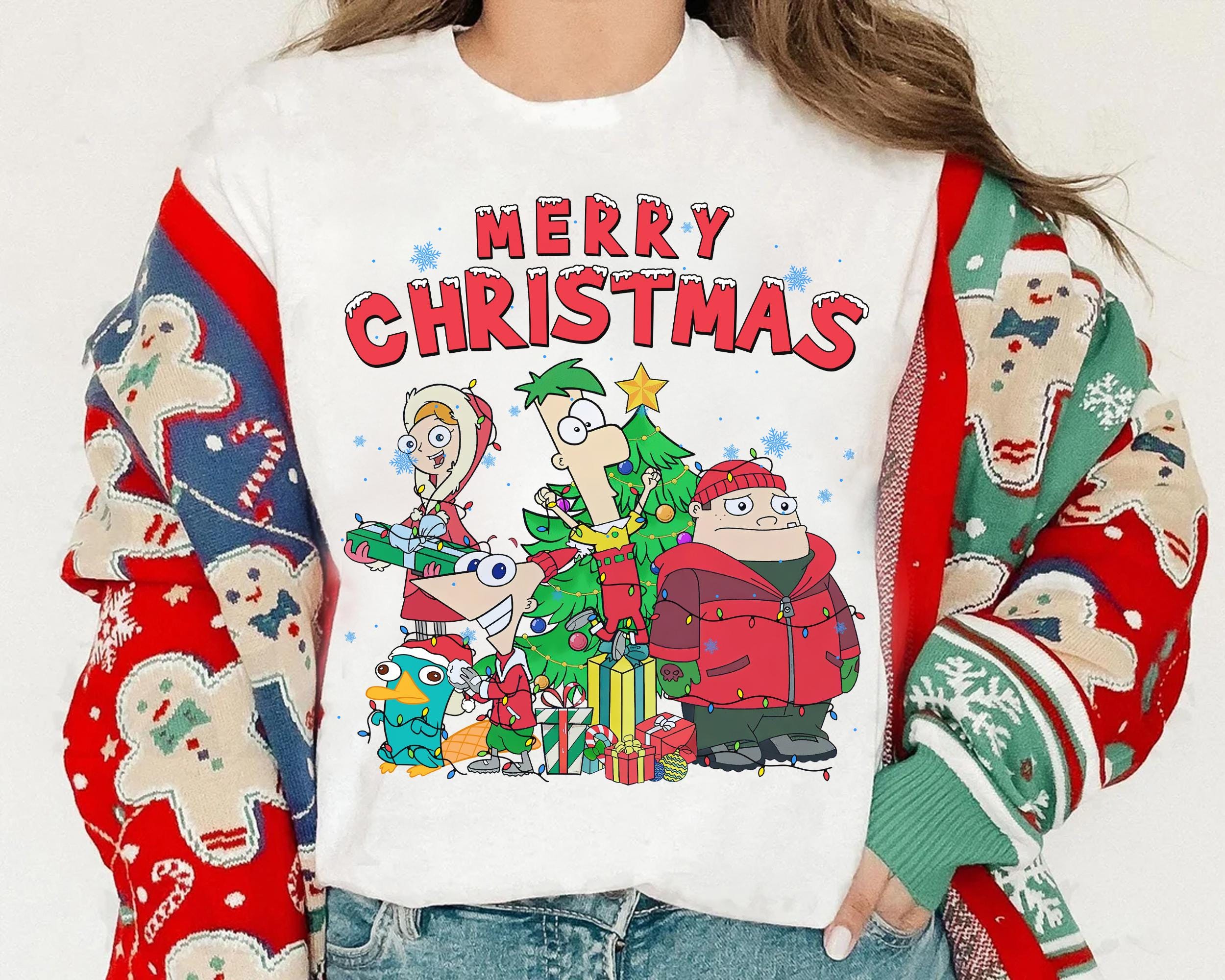 Disney Phineas and Ferb Merry Christmas T-Shirt, Phineas, Ferb, Perry Christmas Lights Shirt, Disneyland Christmas Family Matching Tee