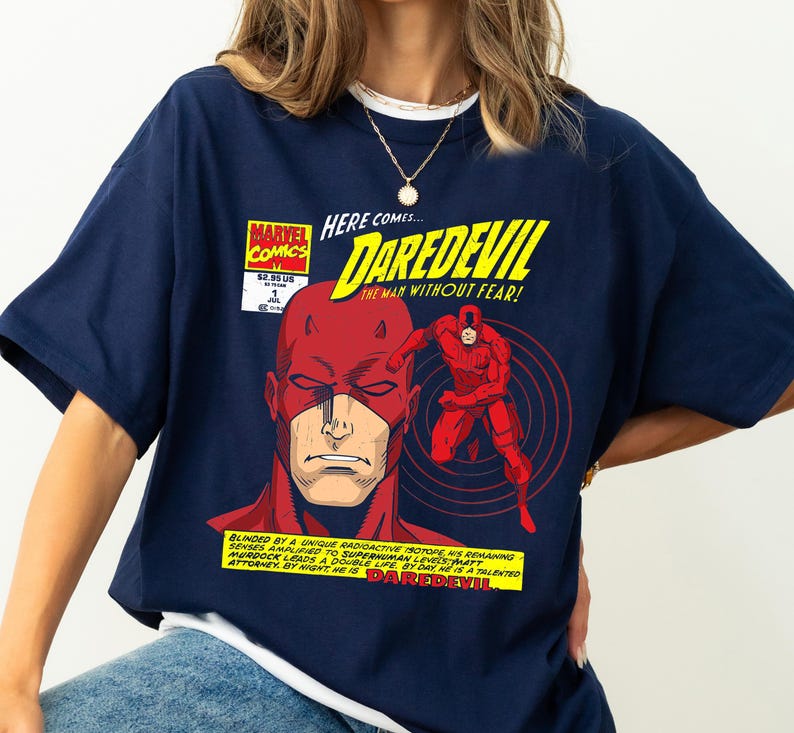 Camiseta da Marvel com estampa do Demolidor, pôster do Demolidor, camiseta de super-herói da Marvel, camiseta da série Marvel, camiseta unissex para adultos e crianças. imagem 3
