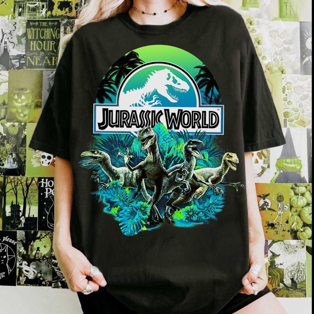 Jurassic World Blue Green Jungle Velociraptor Attack Shirt